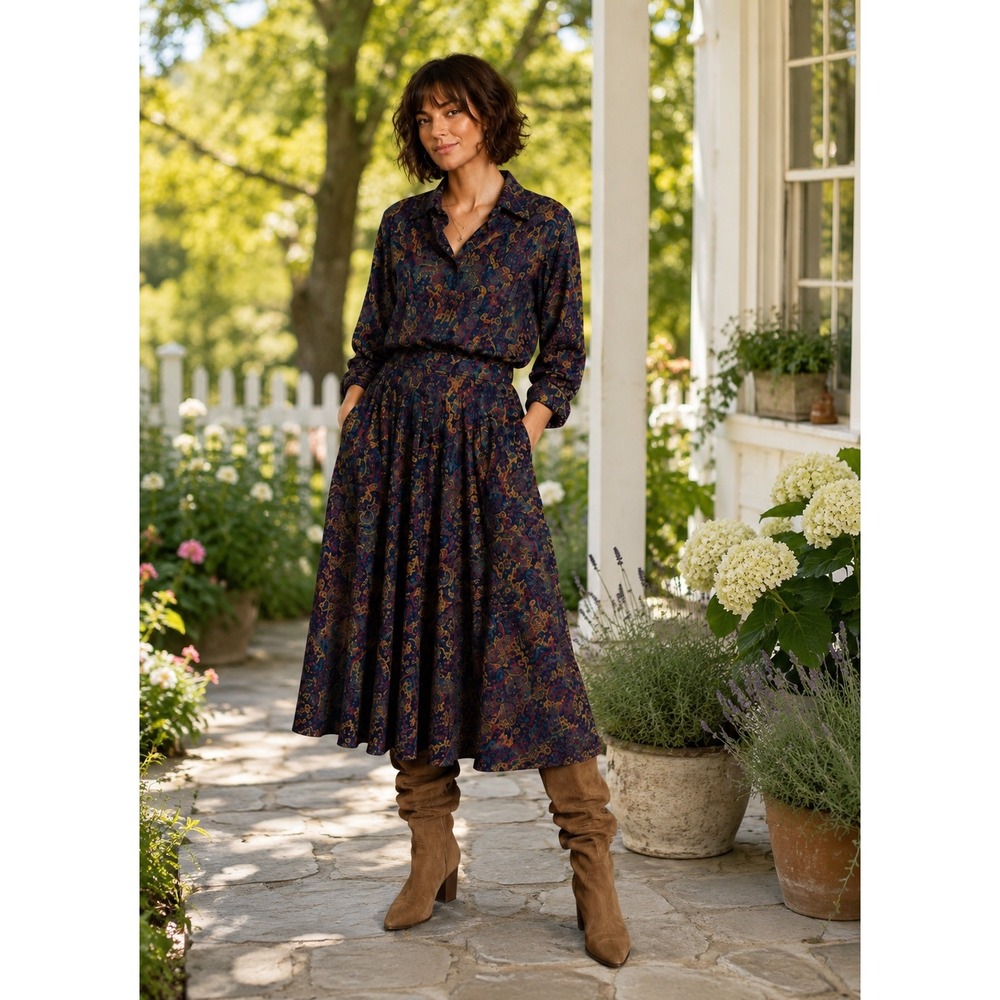 Vintage Mark Shale 2 Piece Paisley Blouse A-Line Maxi Skirt Set Size 12 USA